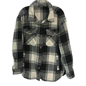 Members Mark Shacket Jacket Size Large Mens Plaid Black White Blanket Heavy L